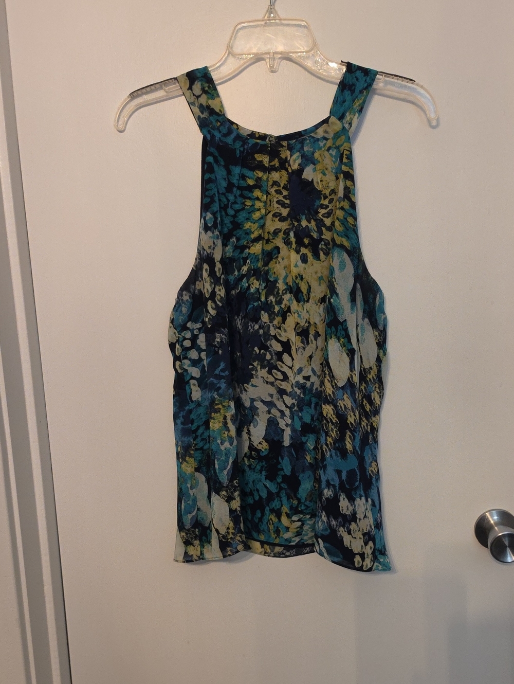 Ann Taylor Teal and Navy Abstract Floral Halter Cami